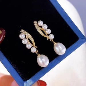 Boucles d'oreilles en argent sterling S925 avec perles d'eau douce multi-perles pour filles, design tendance en forme de goutte d'eau par Neighbor - Product Image 3