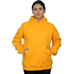 Sweat à capuche pour femme en fibre de bambou légère de qualité supérieure avec décoration lettrée, sweat à capuche de haute qualité de couleur jaune vif - Product Image 2