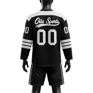 Men Black Sublimated Ice Hockey Jersey Shorts Set Polyester V Neck Printed <b>Athletic</b> Sportswear Team Match Wear Apparel - Product Image 2