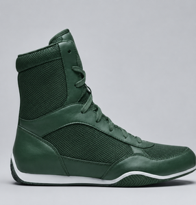 Chaussures de sport de boxe souples, légères et respirantes pour l'entraînement professionnel – Bottes de boxe montantes vertes en PU - Product Image 2