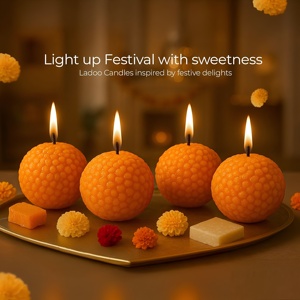 Arya Digital Ladoo Inspired Orange Handmade Eco-Friendly Natural Soy Wax Waterproof Candelabra for Festival Wedding Home - Product Image 1
