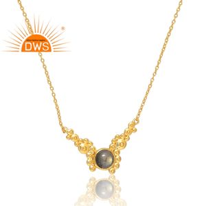 Venta caliente 925 plata esterlina 18K chapado en oro labradorita natural collar de piedras preciosas Demi joyería fina fabricante - Product Image 4