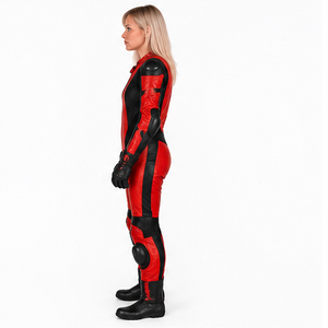 Combinaison de moto en cuir PU rouge et noir, fermeture éclair intégrale, à capuche, séchage rapide, respirante, coupe-vent, protection hivernale, couleur unie, en laine pour homme - Product Image 4