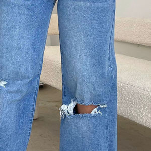 Jean évasé taille basse pour femme, coupe ample, en denim doux, longueur intégrale, style décontracté - Product Image 6