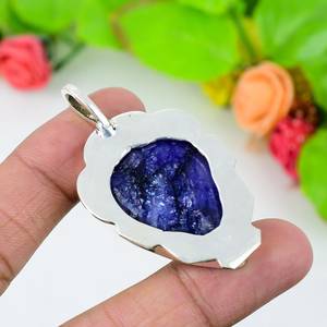 Pendentif en saphir bleu naturel, argent sterling 925, pendentif élégant, cadeau d'anniversaire pour femmes - Product Image 2
