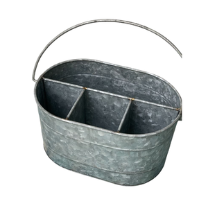 Porta utensilios de metal galvanizado estilo rústico, organizador de cubiertos de 3 compartimentos para encimera con mango de madera para cocina - Product Image 1