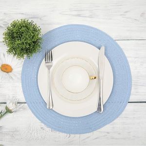 Set di 6 Tovagliette Rotonde Intrecciate Azzurre da 15 Pollici per Tavoli da Pranzo - Product Image 5
