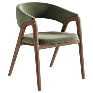 Chaise de salle à manger moderne et élégante en velours vert et teck, rembourrée, luxueuse et confortable, pour salon, chambre à coucher, meubles de maison - Product Image 3