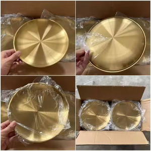 Assiettes en métal doré de 8 pouces, 9 pouces, 10 pouces, ensemble de vaisselle en acier inoxydable, assiettes rondes - Product Image 5