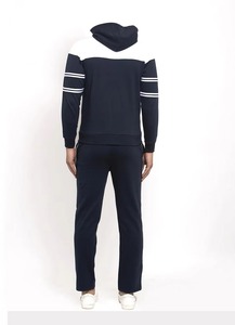 Men Navy Blue White Color Block Full Zip Hoodie Tracksuit Two Piece Set Double Sleeve Stripe Side Stripe <b>Jogger</b> Casual Sui - Product Image 2