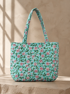 Stylish Floral Pattern Fold Tote <b>Bag</b> Open Closure Durable Cotton Canvas Shoulder Strap Water Resistant Lightweight for Women - Product Image 4