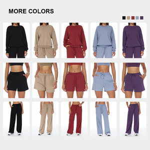 Ensemble de survêtement unisexe en maille respirante pour femme, comprenant un sweat-shirt à col ras du cou et épaules tombantes, un pantalon et un short, coupe oversize - Product Image 3