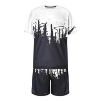 Conjunto de Verano de Dos Piezas para Hombre, 100% Algodón, Tejido de Punto, Manga Corta, Color Personalizado, Impresión Digital, Ligero e Informal