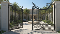 Puerta de Seguridad de Hierro Forjado Galvanizado en Caliente con Adornos Decorativos, Recubrimiento en Polvo Antioxidante, Sistema Deslizante/Automático, Ecológica, Doble
