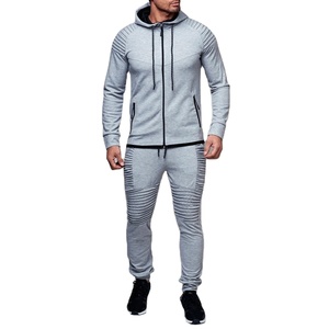 Combinaison de sport d'hiver décontractée pour hommes High Street Style Zipper Hooded Cardigan Elastic Waist Drawstring Trousers Plus Size Solid - Product Image 6