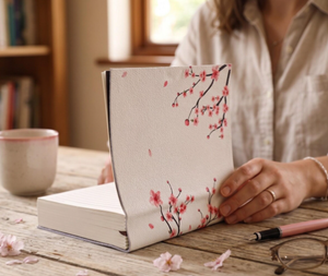 Carnet artisanal à couverture rigide blanche motif fleurs de cerisier Sakura avec marque-page en ruban – Journal minimaliste rose fleuri – Cadeau - Product Image 6