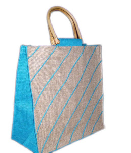 Sac fourre-tout en jute recyclé écologique, sac de courses durable, poignée longue, motif rayé, petite taille, Lowellcraft - Product Image 3