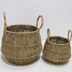 Natural Seagrass Storage <b>Baskets</b> With Handles Rustic Bowl Shape Multi Purpose Neatening <b>Basket</b> Set - Product Image 4