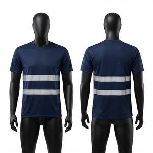 Premium Cotton/Bamboo Fiber Work T-<b>Shirt</b> 160 GSM <b>Navy</b> <b>Blue</b> Reflective Tape Front Custom Digital Print Anti-UV Breathable - Product Image 1