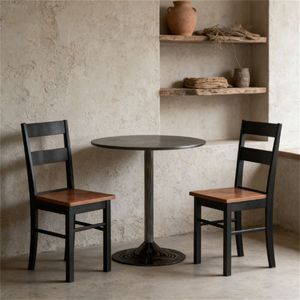 Set di 2 sedie da pranzo in legno nero, sedia da cucina - Product Image 1