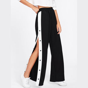 Pantalon de survêtement personnalisé pour homme avec boutons-pression latéraux, en coton, coupe ample, évasé, style streetwear, jambes larges, fabrication OEM - Product Image 1