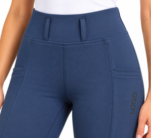 Pantalon d'équitation pour femme bleu marine taille haute avec grip en silicone intégral, poches latérales et coupe extensible - Product Image 2