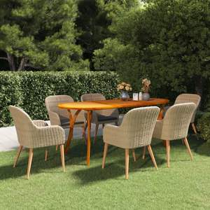 Ensemble de salle à manger de jardin en 7 pièces, couleur marron, pour l'extérieur - Product Image 1