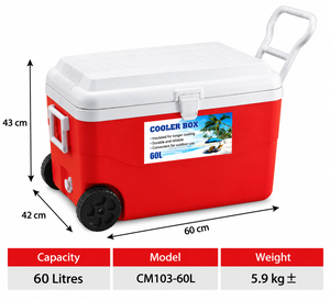 Glacière roulante 60L avec roues, glacière isotherme robuste pour le camping en plein air, la plage et les voyages - Product Image 2