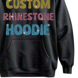 Sweat-shirt à capuche personnalisé pour homme avec strass, texte multicolore scintillant, streetwear en molleton de coton, vente en gros - Product Image 3