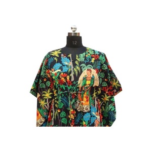 Caftán de Mujer con Estampado Floral, Manga Corta, Largo Completo, Ropa Casual de Verano, Lavable a Máquina, 100% Algodón - Product Image 1