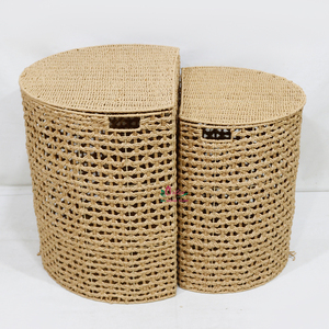 Woven Rattan <b>Storage</b> Baskets Round <b>Collapsible</b> Laundry Hamper Bohemian Style Plant Fiber Handmade Organizers for Living Room - Product Image 2