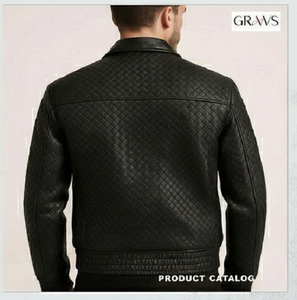 Chaqueta de Cuero Acolchada para Hombre, Estilo Bomber, Negra, de Piel de Oveja Auténtica, Corte Ajustado, Casual, de Invierno, Acolchada, Resistente al Viento, con Botones de Cuerno - Product Image 2