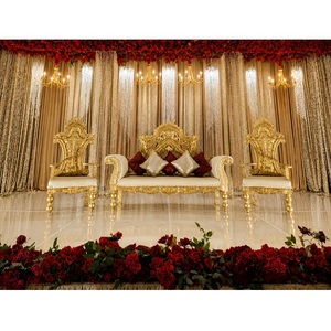 Precioso conjunto de sofá para parejas para escenario de boda asiática, sofá premium King Queen con sillas para escenario, muebles de boda de madera personalizados - Product Image 1