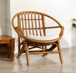 Modern Bamboo Rattan Rocking <b>Stackable</b> <b>Garden</b> <b>Chair</b> Cushion Rustic Outdoor Furniture Tapered Leg Embossed Comfortable Patio - Product Image 5