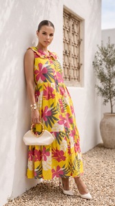 2023 New Arrivals Summer Eco-Friendly Women's Casual Bohemian Floral Floor-Length V-neck Sleeveless Dress <b>Tie</b> Dye Gypsy Chic - Product Image 4