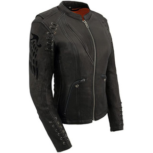 SAMROZ SPORTS Women's Black Leather Lightweight Racer Jacket - Product Image 1