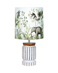 Animal Print Ribbed Ceramic <b>Round</b> <b>Table</b> Lamp <b>Bedside</b> Light Jungle Wildlife Decor for Living Room Nursery Housewarming - Product Image 1