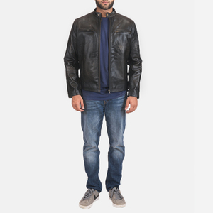 Chaqueta de cuero PU de longitud media para hombre, estilo casual de otoño e invierno, chaqueta de lona con capucha y cuello alto para hombre joven. - Product Image 1