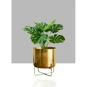 <b>Gold</b> Tone <b>Planter</b> with Removable Stand Round Decorative Plant Pot for Modern Home Decor Living Room Entryway & Botanical Display - Product Image 2