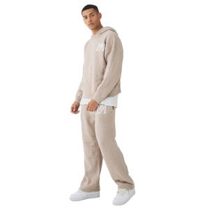 Venta al por mayor de chándal de punto de manga larga para hombre con logotipo personalizado Intarsia Mohair mezcla de lana cepillada conjunto de Jogger de punto con capucha y pantalones de chándal - Product Image 1