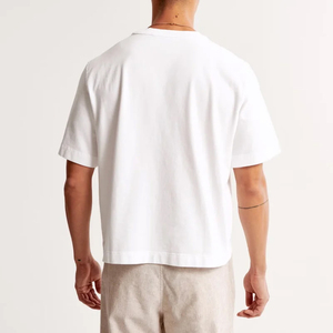 เสื้อยืดแขนสั้นทรงบ็อกซี่สำหรับผู้ชาย เสื้อยืดโอเวอร์ไซส์ผ้าคอตตอน 100% หนานุ่ม ตัดเย็บแบบครอป ไหล่ตก ดีไซน์เรียบง่าย - Product Image 4