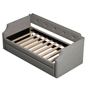 Divano letto singolo imbottito con letto estraibile, telaio grigio, supporto a doghe in legno, resistente ed elegante - Product Image 5