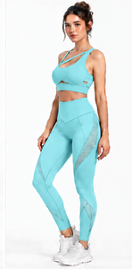 Women Yoga Set Open Back Sports Bra High Waist <b>Shorts</b> Two Piece <b>Seamless</b> Stretch Fitness Workout Suit <b>Gym</b> Pilates Yoga - Product Image 3