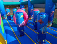 Structure gonflable commerciale combinée château et toboggan, aire de jeux gonflable, certifiée CE, garantie 3 ans, capacité maximale 500 personnes