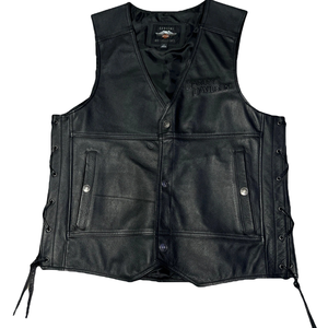 <b>Lightweight</b> Slim Breathable Zipper V-neck <b>Summer</b> Men's Iconic High Street Leather Vest Cow Skin Canvas - Product Image 1