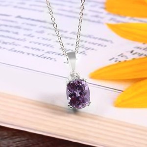 Pendentif en argent sterling Alexandrite, pierre précieuse changeante de couleur, plaqué or 14 carats, fait main, cadeau de fiançailles ou de Saint-Valentin - Product Image 3