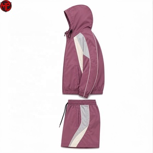 Conjunto deportivo de dos piezas de nailon con bloques de color, ligero, con cremallera, estilo casual, unisex, conjunto de chaqueta de nailon para hombre - Product Image 2