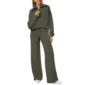 Ensemble de survêtement décontracté deux pièces pour femme, vente en gros OEM : Sweat-shirt zippé oversize + pantalon de survêtement ample à jambes larges - Product Image 5