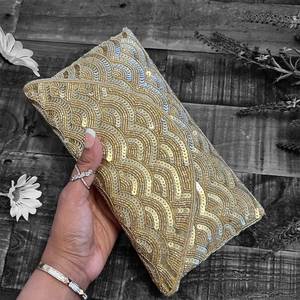 Black Beaded Envelope Clutch Jewelry Bag Magnetic <b>Snap</b> Closure Lightweight Modern Luxury Jewelry Storage Pouch Lined Interior - Product Image 4