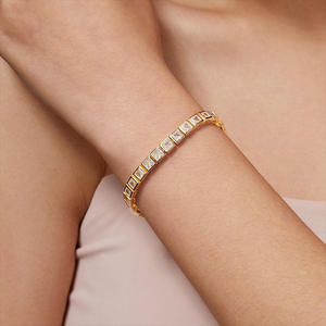 Elegant Rose Gold Plated <b>Silver</b> Moissanite Tennis <b>Bracelet</b> Princess Cut Channel Setting Sparkling Bridal Wedding Jewelry - Product Image 4